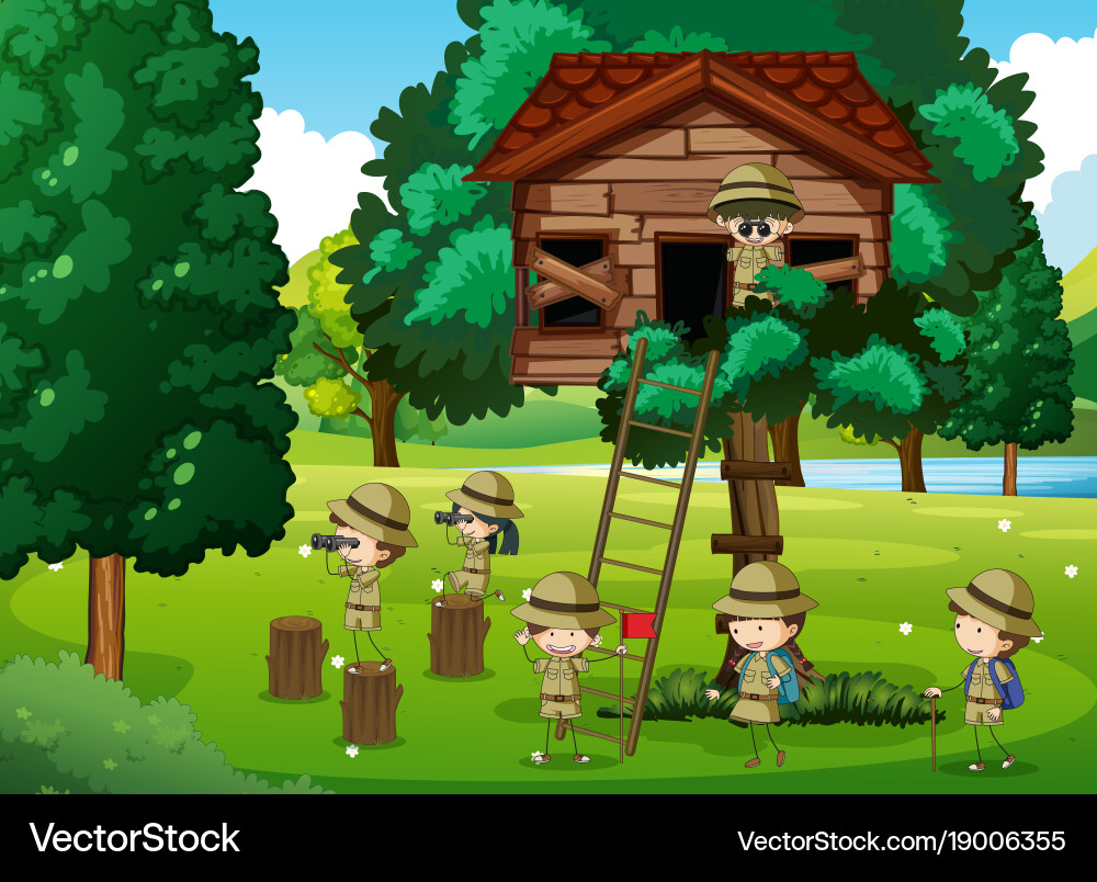 Scouts playing in the treehouse Vector Image