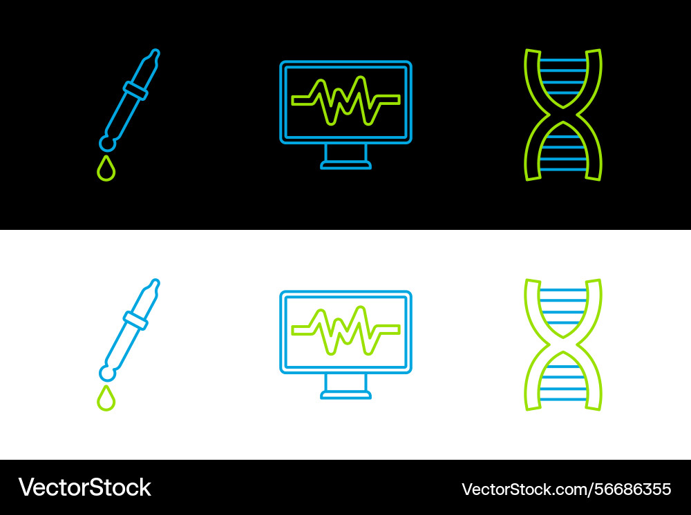 Set line dna symbol pipette and monitor Set line dna symbol pipette and monitor vector image