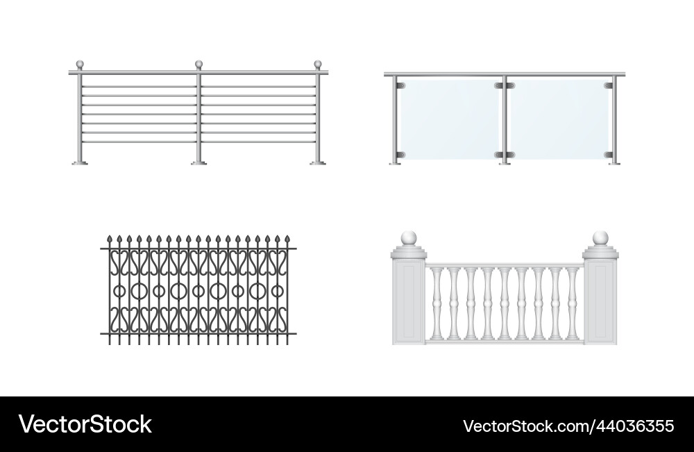 Set of realistic fences stone metal forged Set of realistic fences stone metal forged vector image