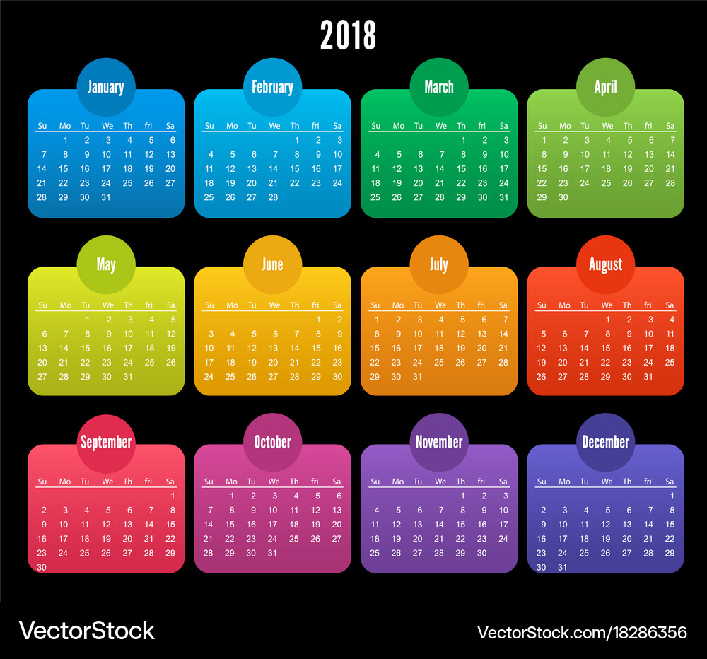 2018 Calendar - Monthly Color Scheme – Royalty-Free Vector