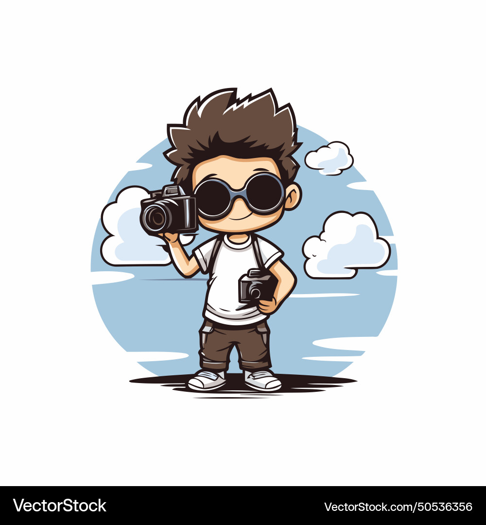 Boy with a camera on the background of sky Vector Image