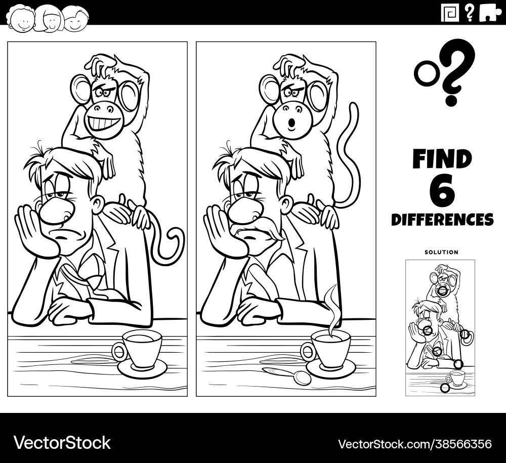 Differences game with monkey on your back proverb Differences game with monkey on your back proverb Vector Image