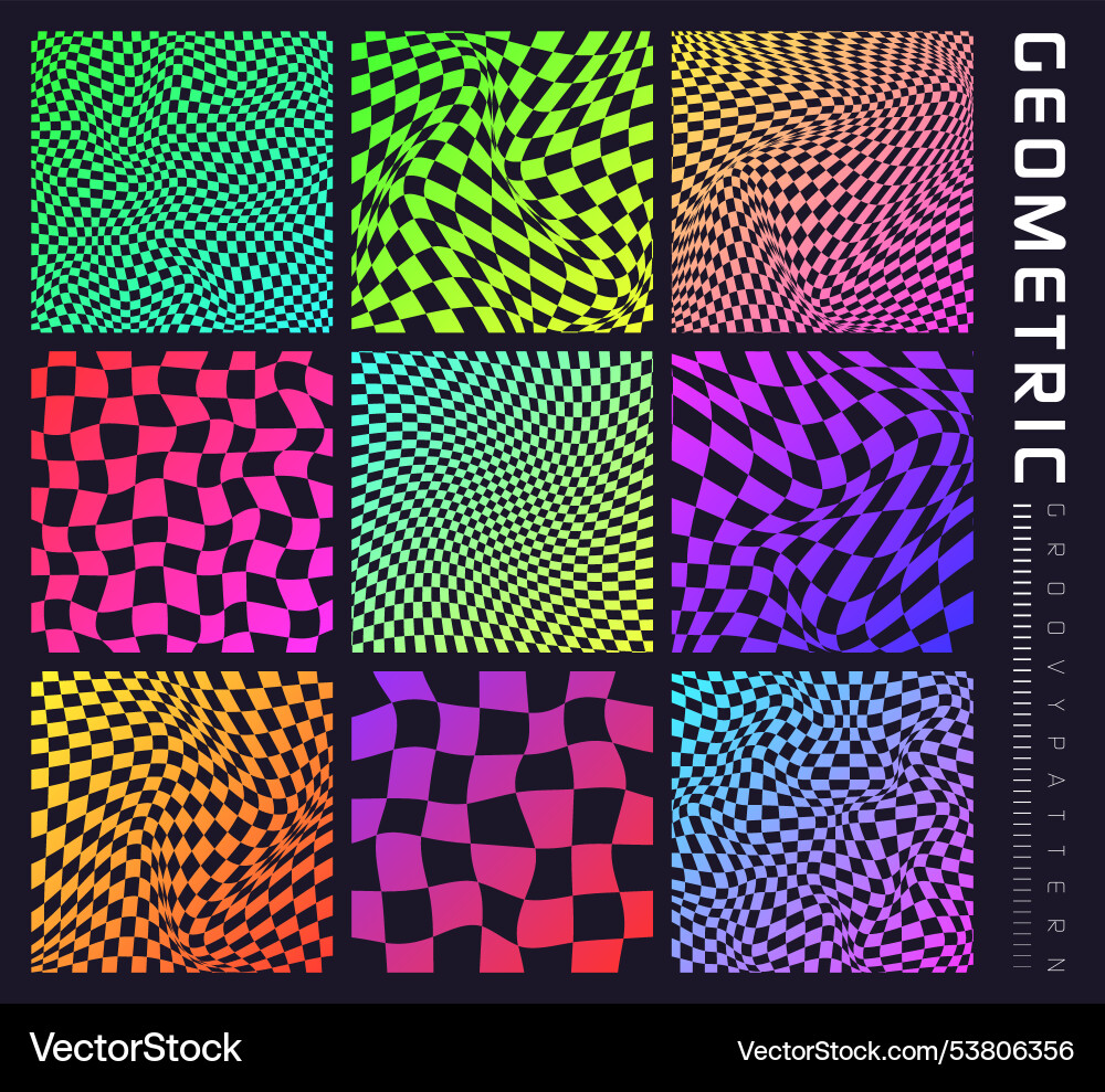 Groovy checkered pattern colorful distorted tiled Groovy checkered pattern colorful distorted tiled vector image