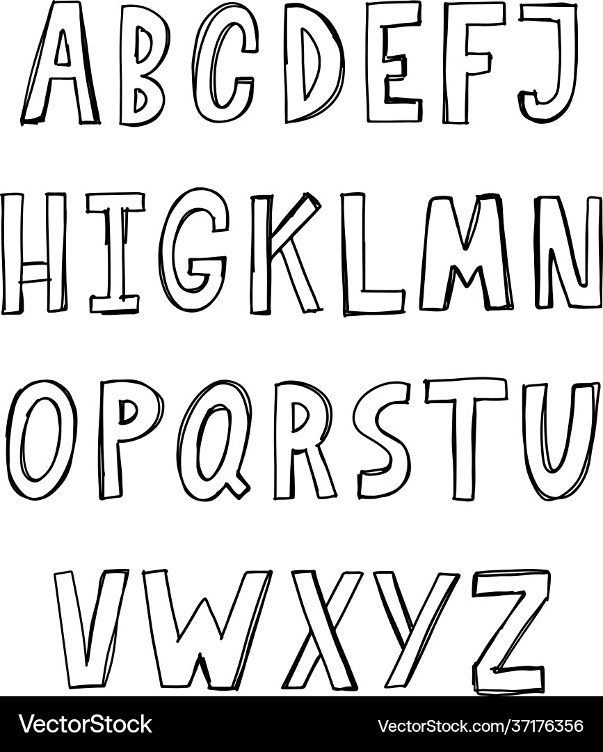 Hand drawn abc font 3d alphabet Hand drawn abc font 3d alphabet Vector Image