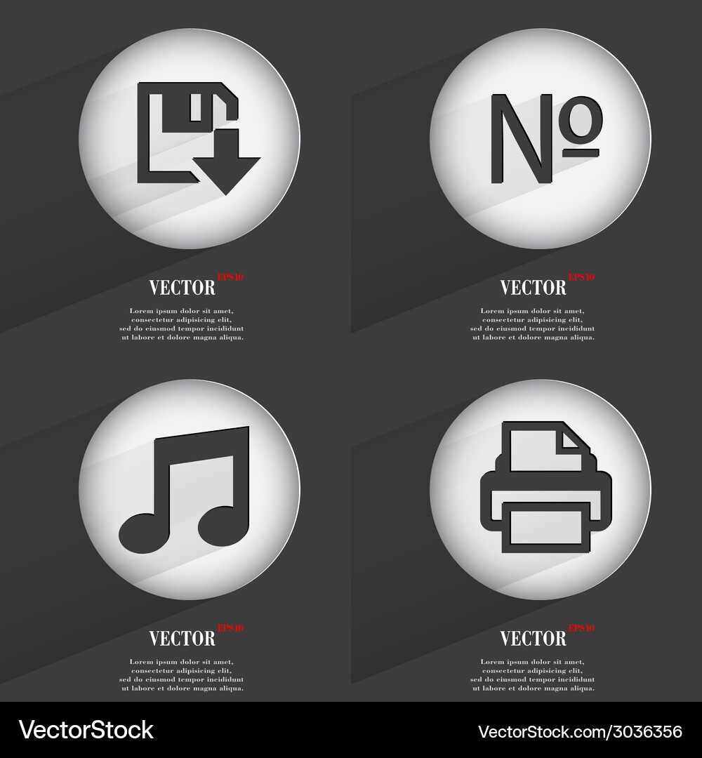 Set of trendy buttons icons with long shadow Vector Image