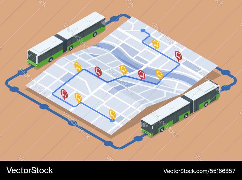 An isometric view of interconnected bus routes An isometric view of interconnected bus routes vector image