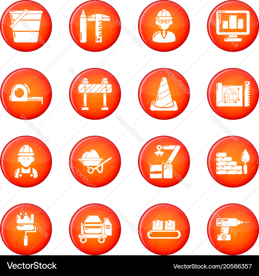 Building process icons set red Vector Image