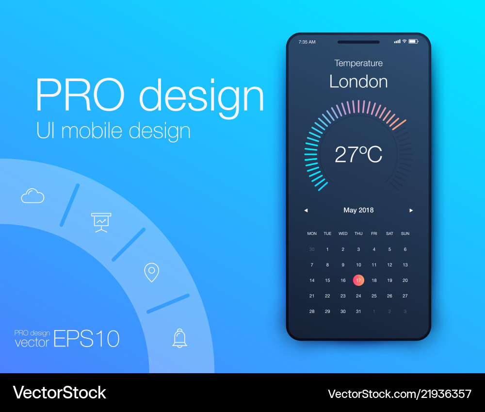 Weather App UI Kit - Material Design vector image