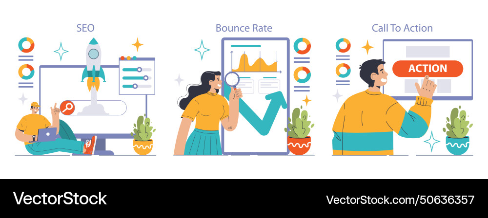 Website analysis set conversion rate and traffic Website analysis set conversion rate and traffic Vector Image