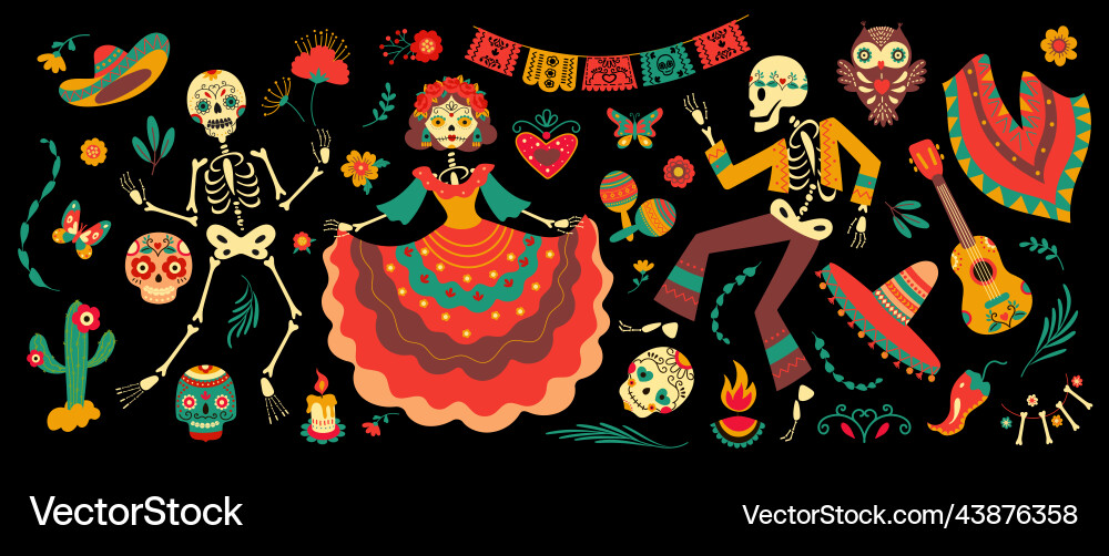Day of dead mexico festival elements mexican Day of dead mexico festival elements mexican vector image