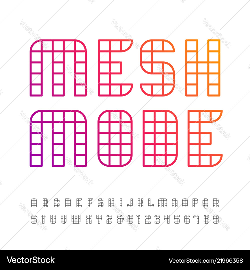 Linear font alphabet with mesh effect letters vector image