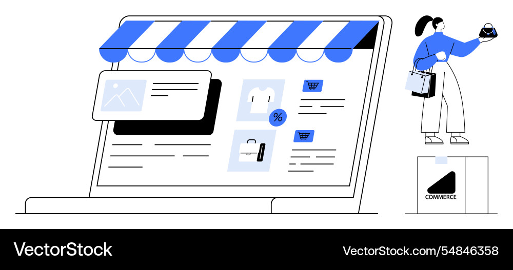 Online shopping website with a laptop displaying Vector Image