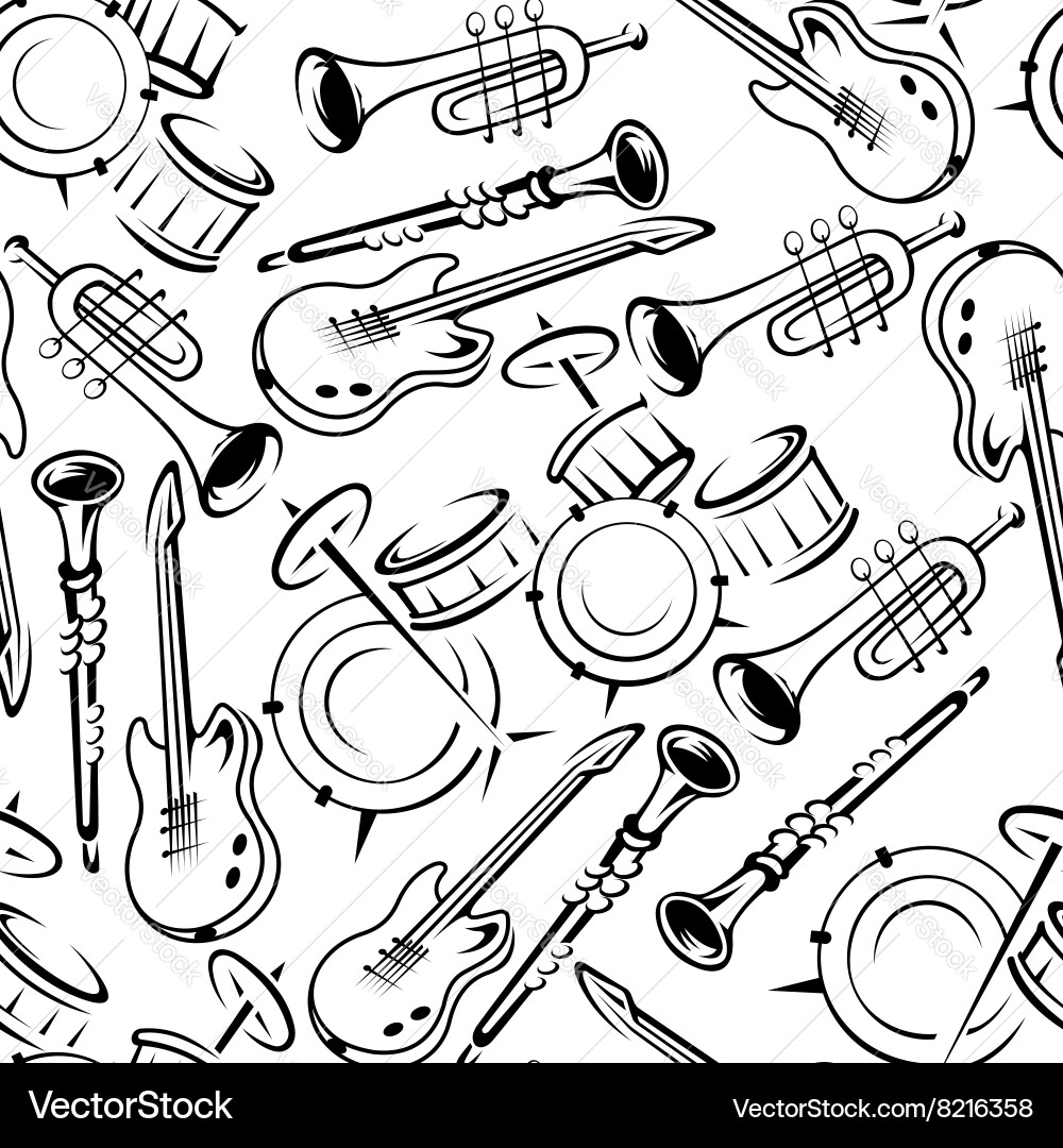 Retro Musical Instruments Pattern vector image