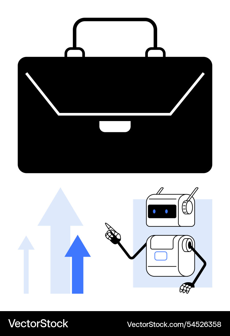 Robotic assistant pointing at a briefcase Robotic assistant pointing at a briefcase Vector Image