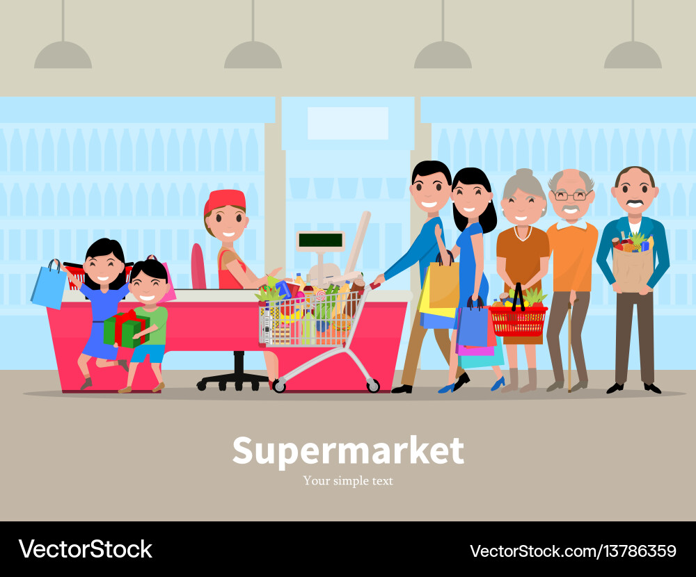 Cartoon people doing shopping supermarket Cartoon people doing shopping supermarket vector image