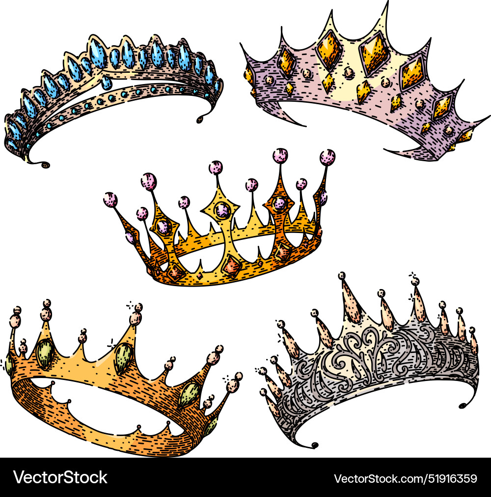 Crown queen set sketch hand drawn – Royalty-Free Vector | VectorStock, image size:1000x1011