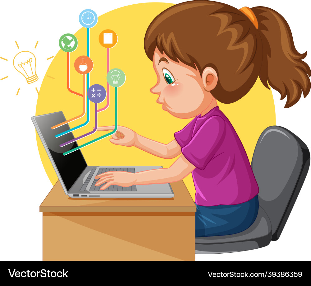 Girl Studying on Laptop Royalty Free Vector Image