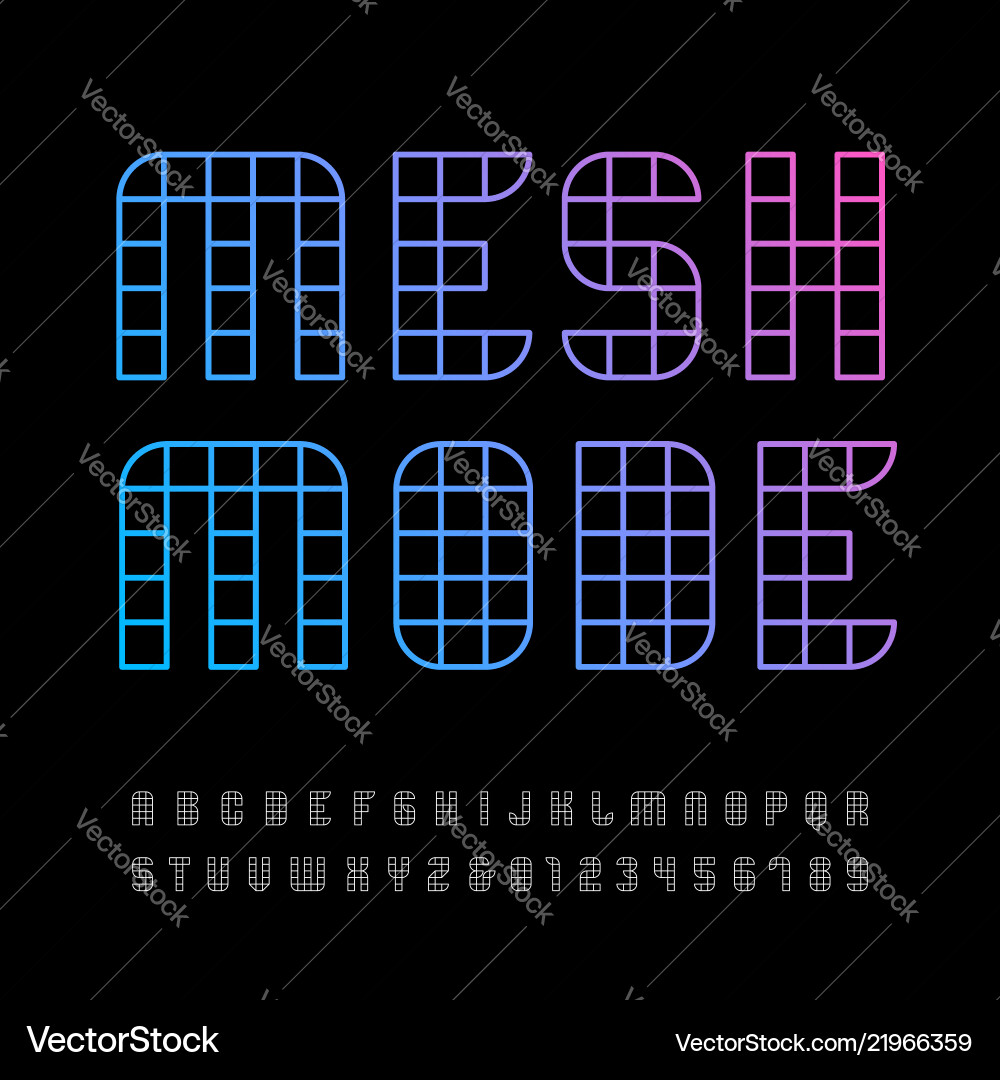 Mesh Font Alphabet with Linear Effect vector image