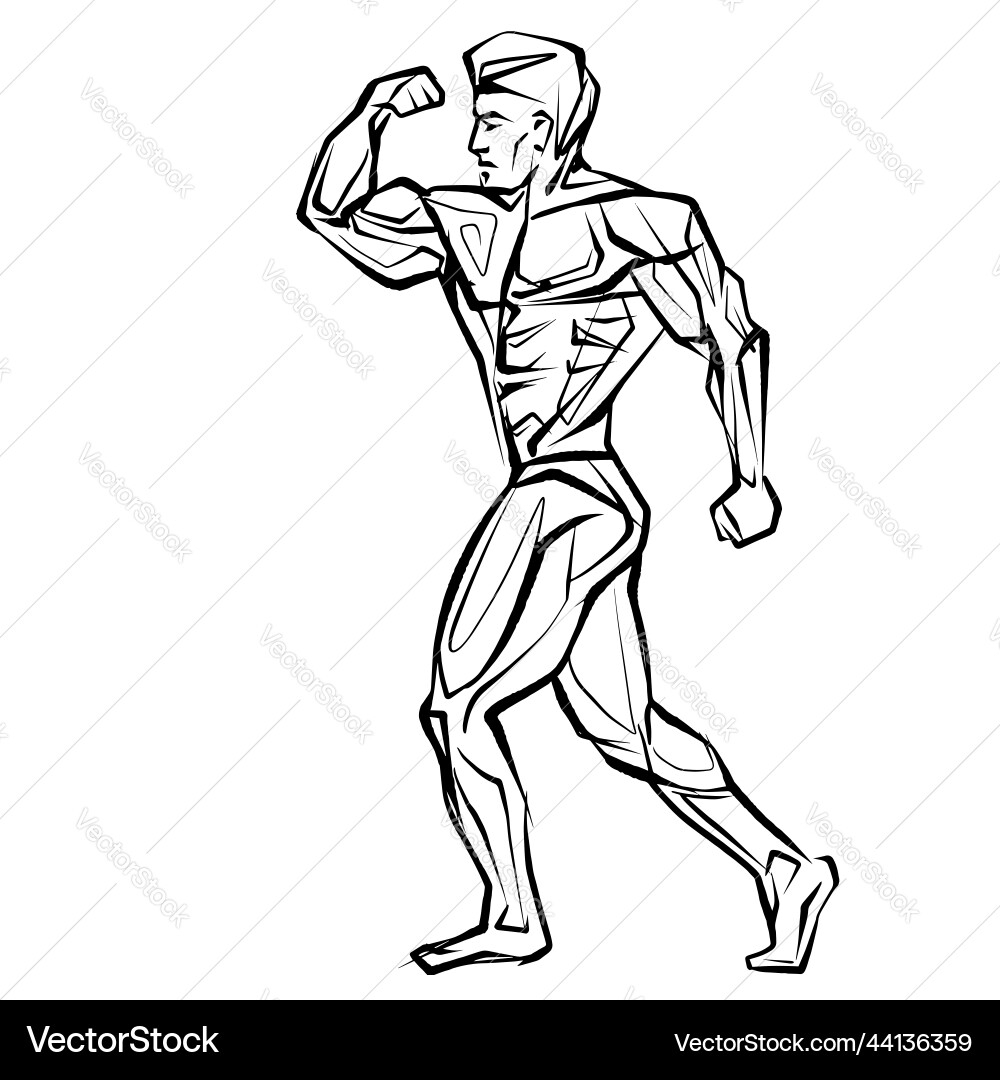 Posing bodybuilder isolated silhouette vector image