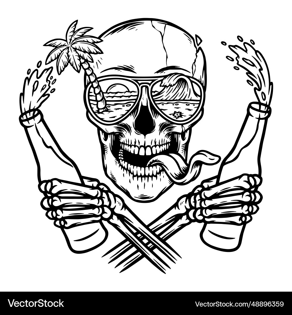 Skull with beer and beach Vector Image