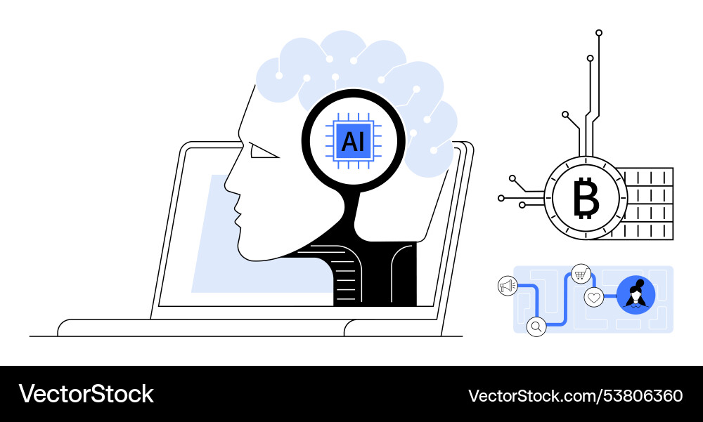 Artificial intelligence and blockchain integration Artificial intelligence and blockchain integration vector image