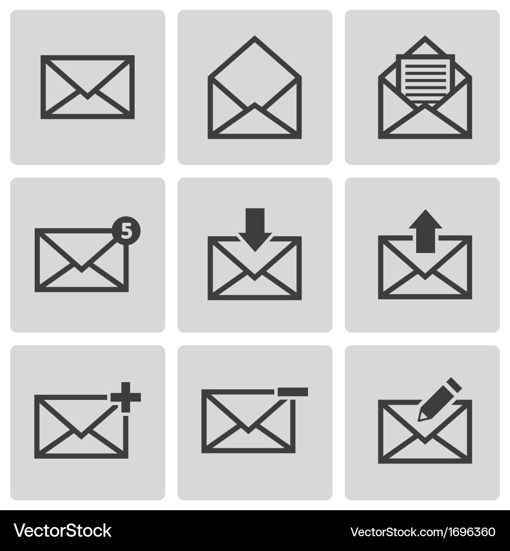 Black email icons set Royalty Free Vector Image