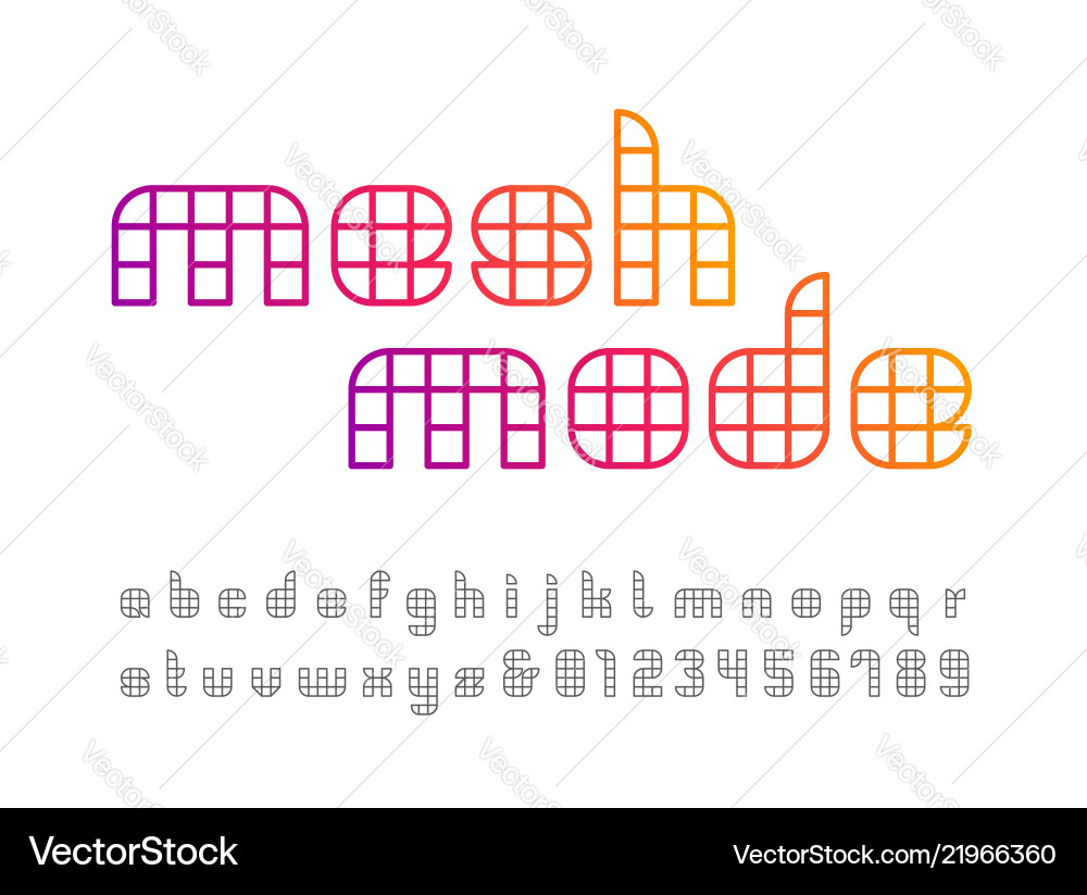 Linear font alphabet with mesh effect letters vector image