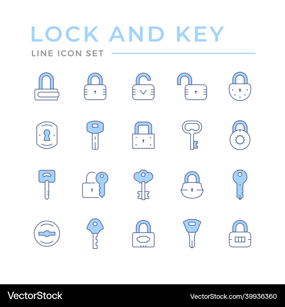 Set color line icons of lock and key vector image