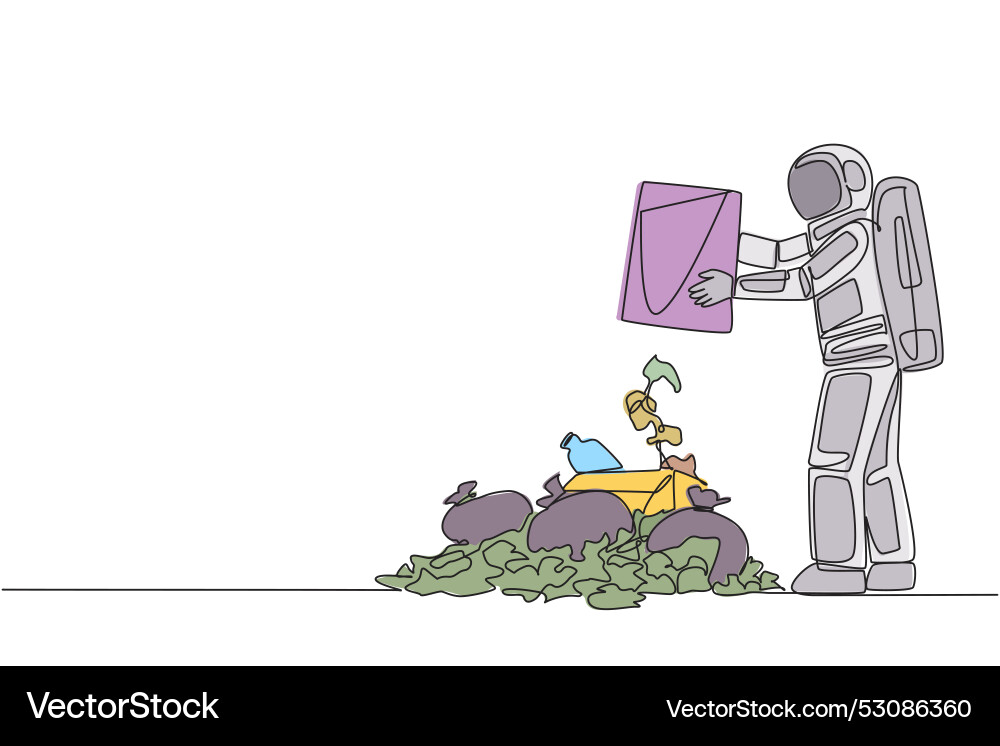 Single continuous line drawing astronaut throws Single continuous line drawing astronaut throws vector image