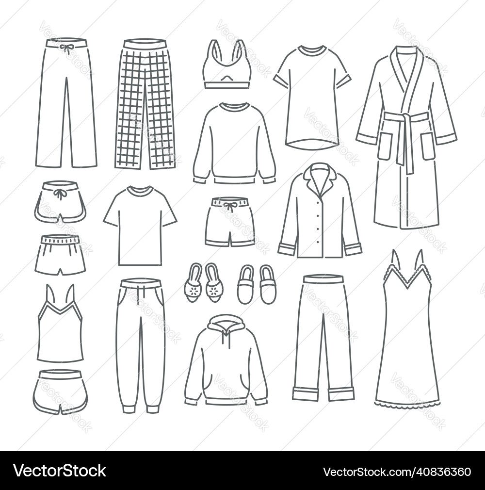 Women home clothes simple flat thin line icons vector image