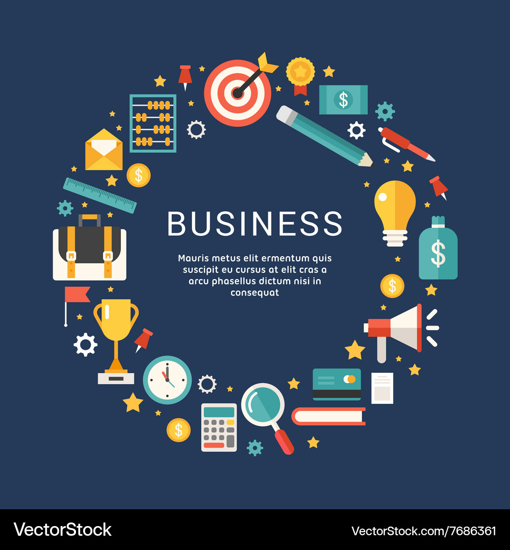 Business icons and objects in the shape of circle Vector Image