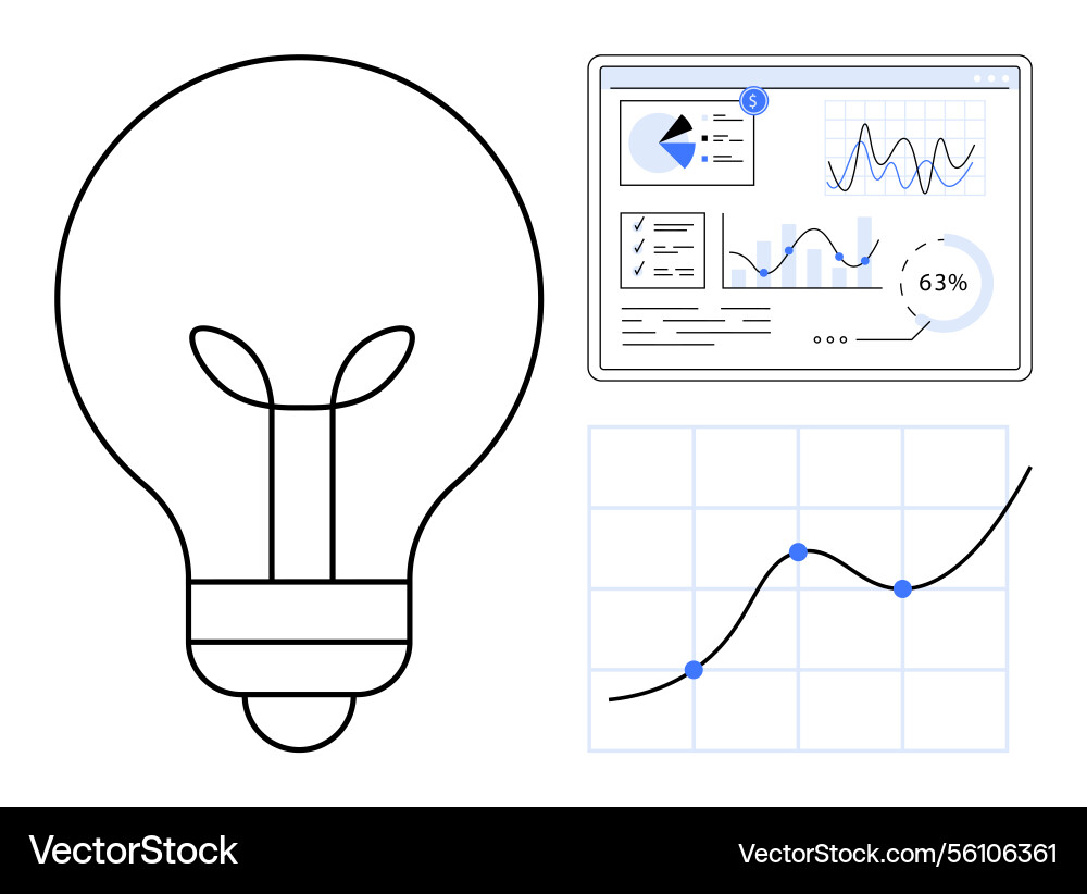 Lightbulb with data analytics dashboard and graph Vector Image