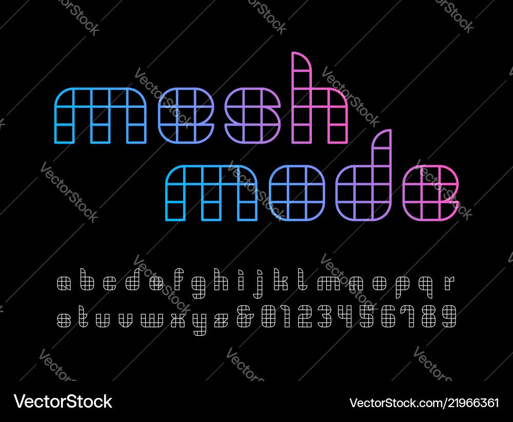 Linear font alphabet with mesh effect letters vector image