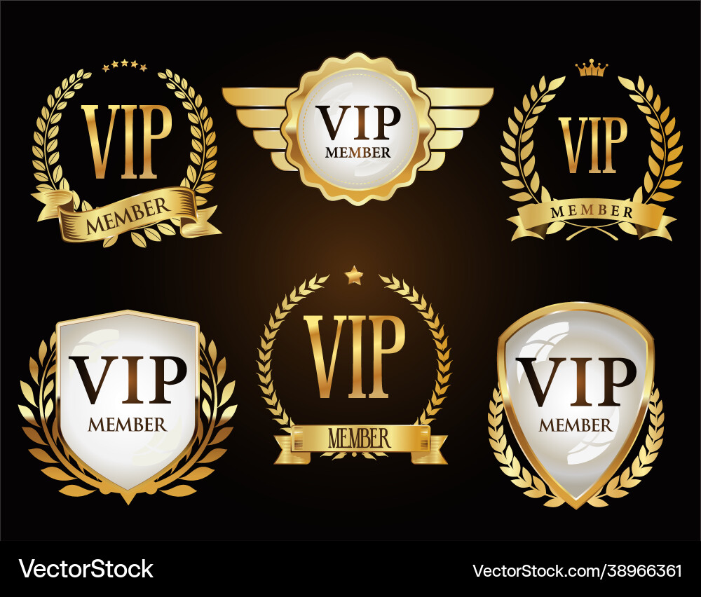 Vip goldene Lorbeerkranz und Abzeichen Sammlung Vip goldene Lorbeerkranz und Abzeichen Sammlung vektorbild