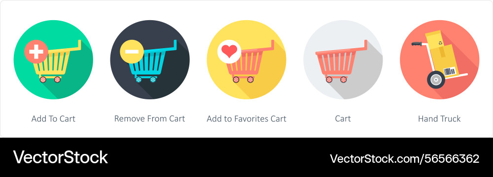 A set of 5 shopping icons as add to cart remove Vector Image