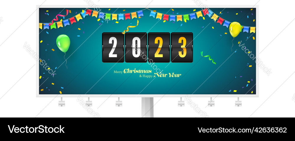 Billboard with mechanical timer countdown to 2023 Billboard with mechanical timer countdown to 2023 Vector Image