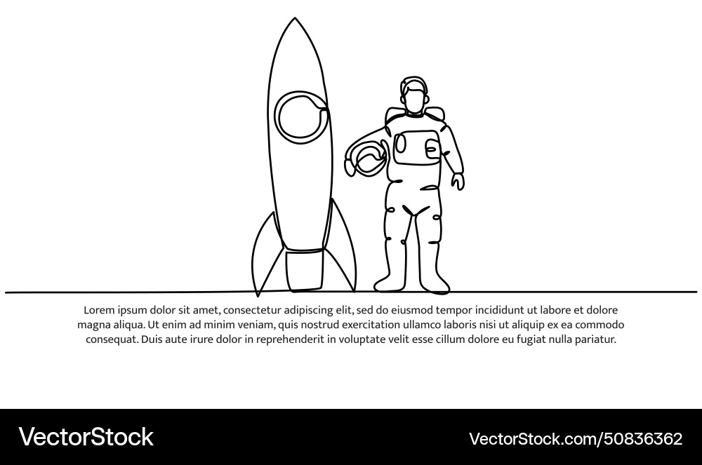 Continuous line design of spaceman and rocket Continuous line design of spaceman and rocket Vector Image