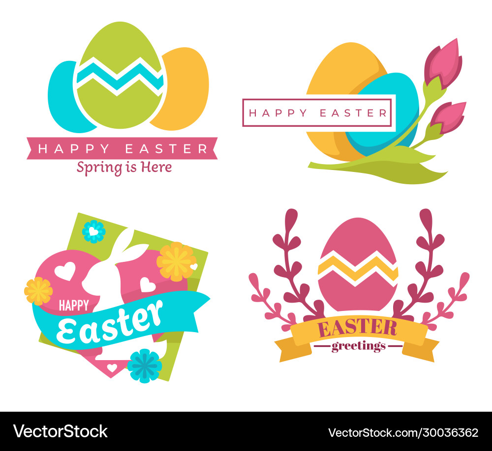 Happy easter isolated icons color eggs and bunny Vector Image