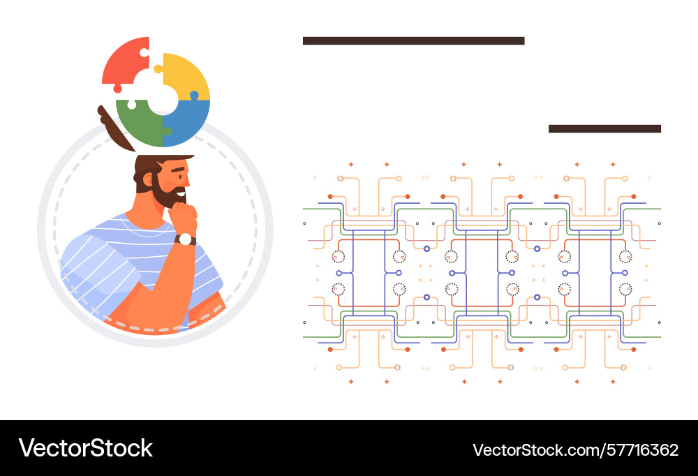 Man with puzzle mind and abstract circuit board Vector Image