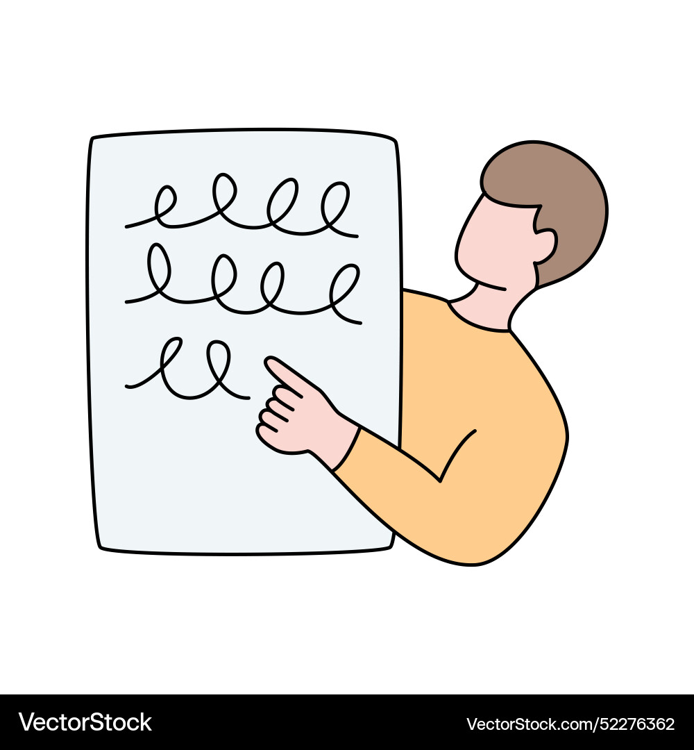 Student points to something written in a notebook vector image
