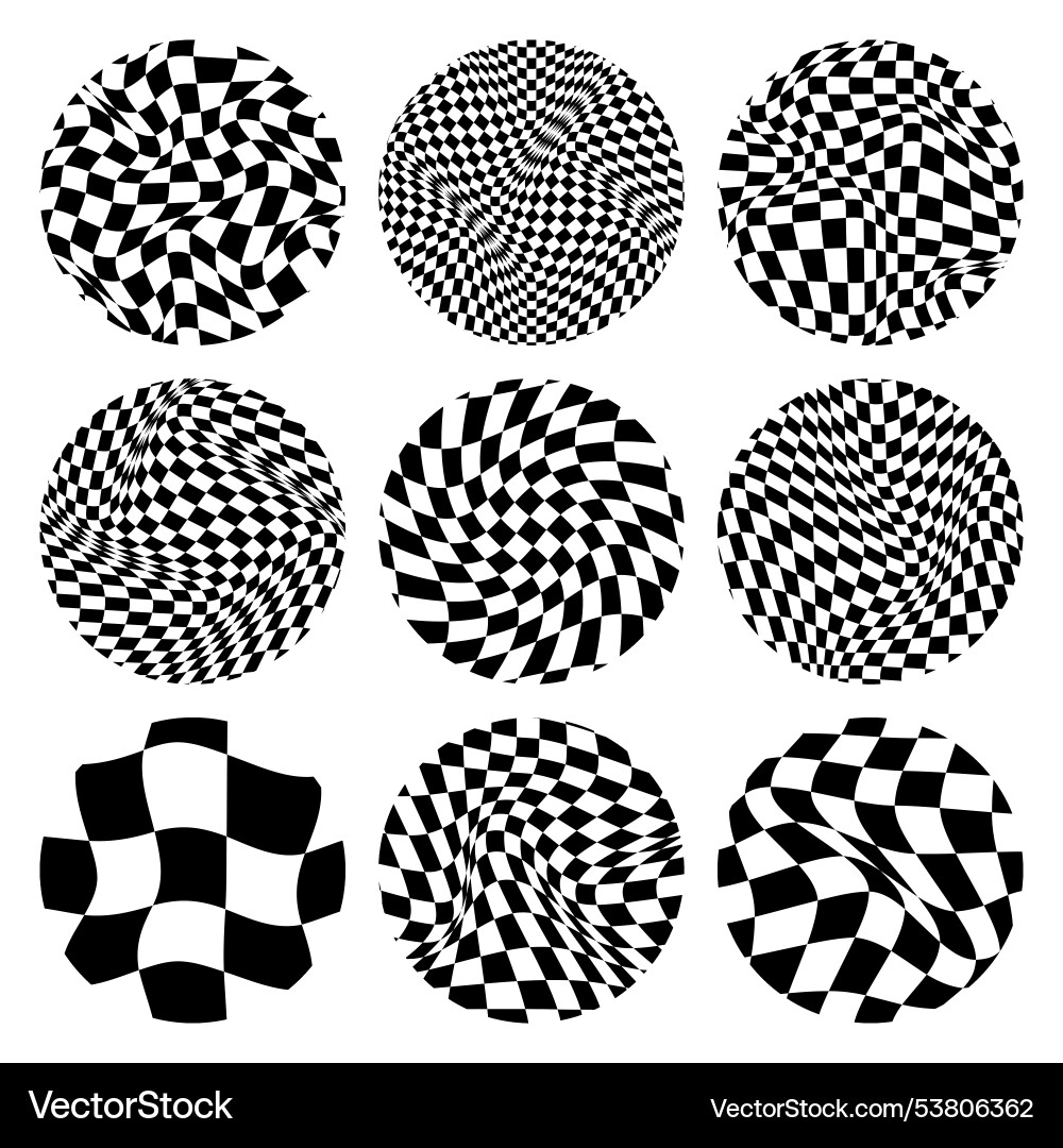 Trendy round checkered pattern distorted tiled Trendy round checkered pattern distorted tiled vector image