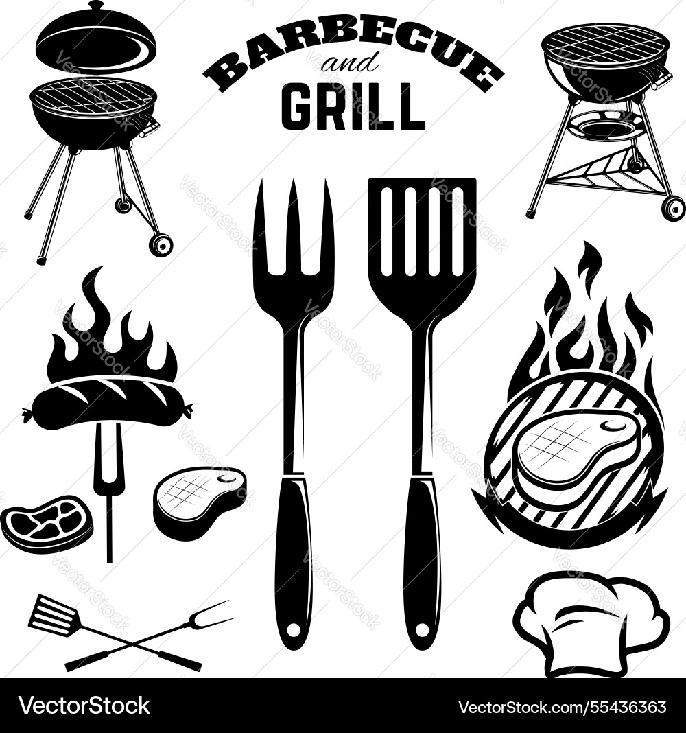 Bbq und Grill Design Elemente Kuhköpfe Küche Bbq und Grill Design Elemente Kuhköpfe Küche vektorbild
