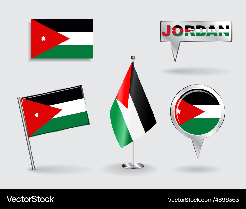Set of jordan pin icon and map pointer flags vector image