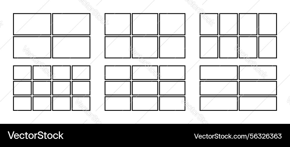 Set of rectangular shapes divided into equal Set of rectangular shapes divided into equal vector image