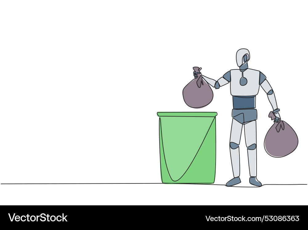 Single continuous line drawing robot puts Single continuous line drawing robot puts vector image