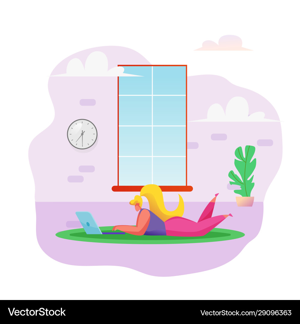 Woman freelancer at floor remote work Woman freelancer at floor remote work vector image
