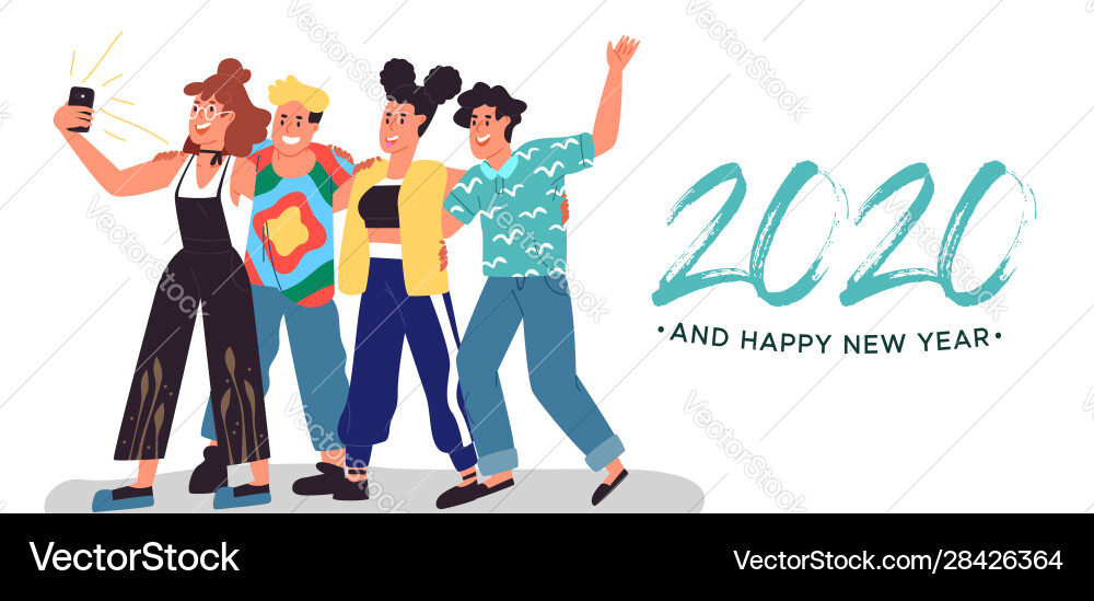 Happy new year 2020 social friends selfie card vector image