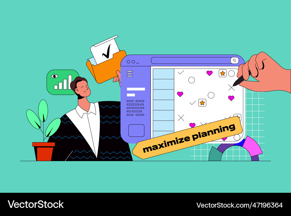 Planning web concept with character scene man Planning web concept with character scene man vector image