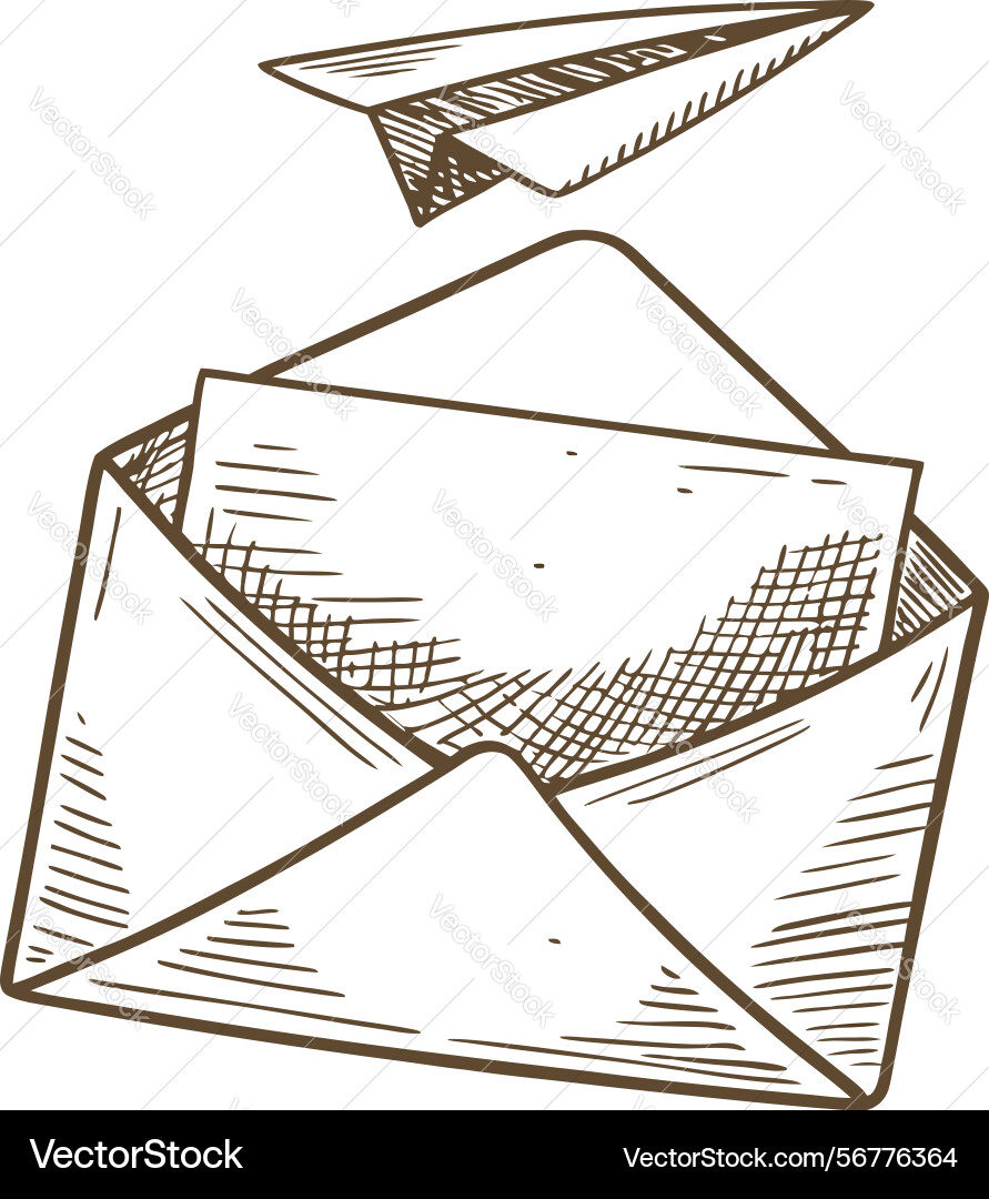 Sketch of an open envelope with a letter Vector Image