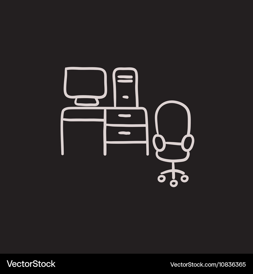Computer set with table and chair sketch icon Vector Image